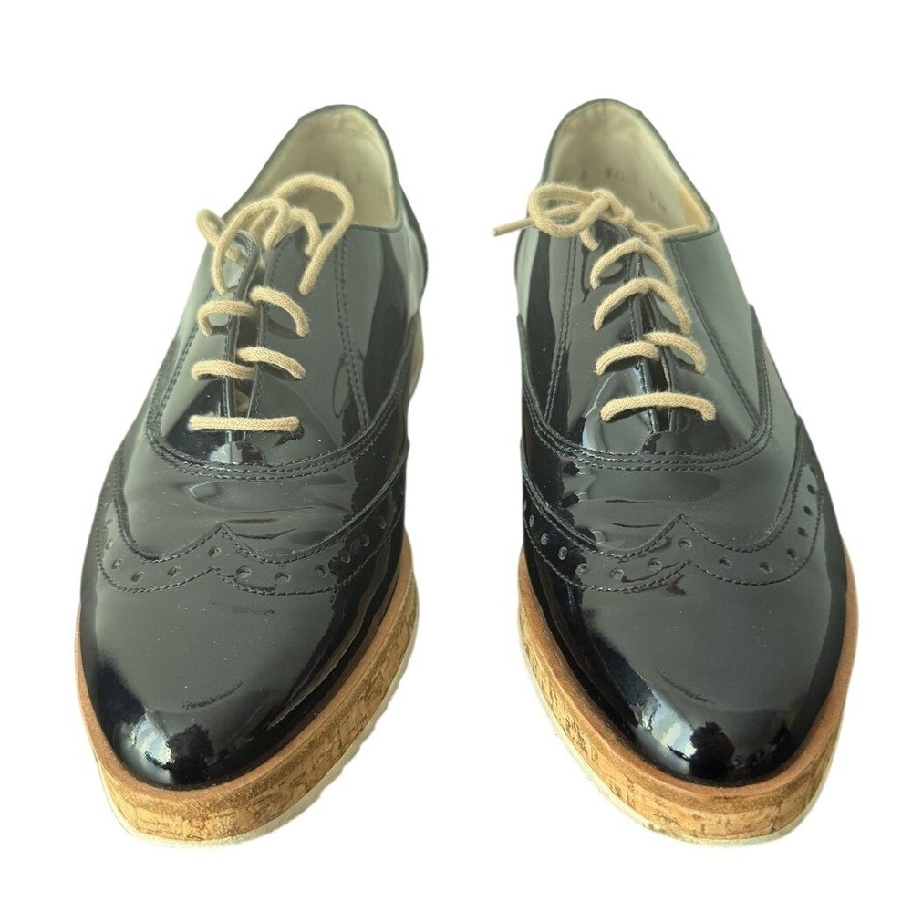 Paul Green Dandy Brogue Black Patent Leather Womens Oxford Shoes UK4